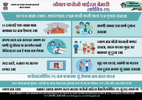 घर पअ नाळा रअबा ( क्‍वारंटाइन) टअम कसी कसी बाता पअ द्‍यान राखअ।